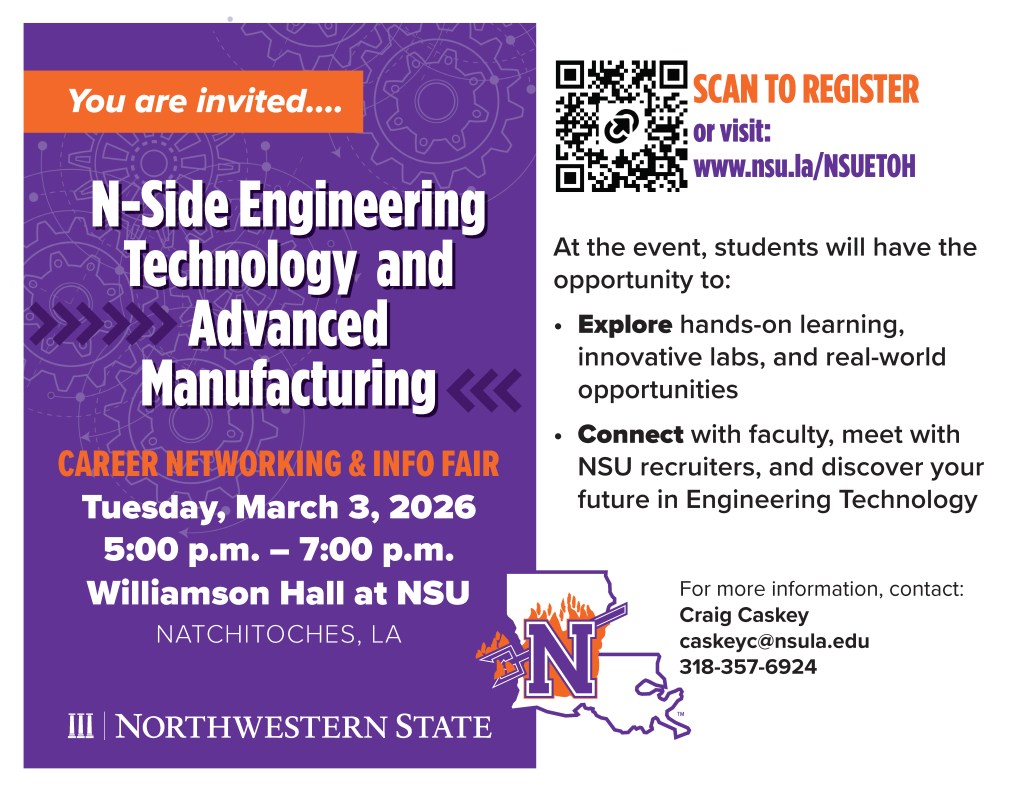 Thinking about a career in Engineering Technology? NSU will host an informational and industry fair March 3